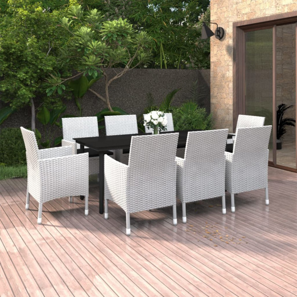 Set comedor de jardín 9 pzas y cojines ratán sintético y vidrio Set comedor de jardín 9 pzas y cojines ratán sintético y vidrio D