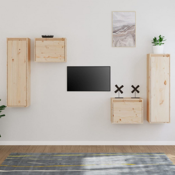 Muebles para TV 4 piezas madera maciza de pino D