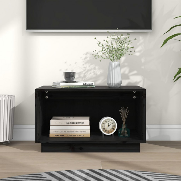 Mueble de TV de madera maciza de pino negro 60x35x35 cm D