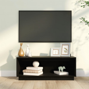Mueble de TV de madera maciza de pino negro 90x35x35 cm D