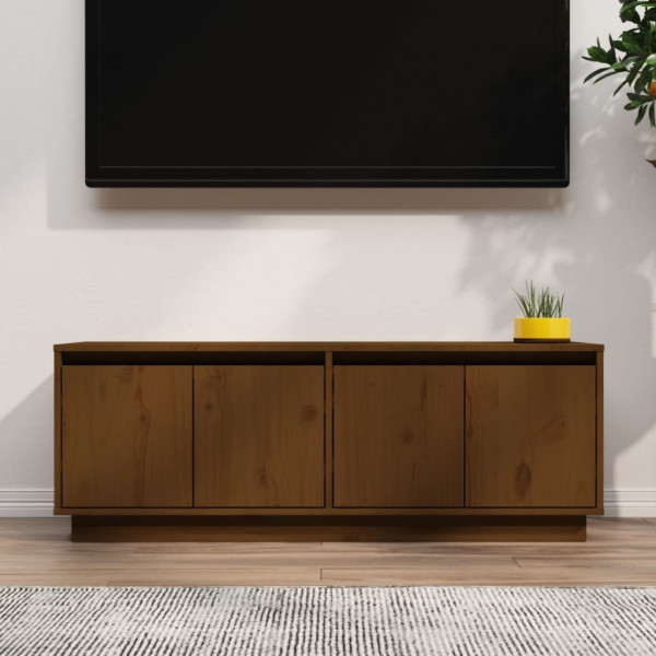 Mueble de TV madera maciza de pino marrón miel 110x34x40 cm D
