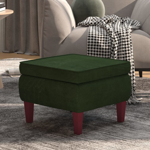 Taburete con patas de madera terciopelo verde oscuro D