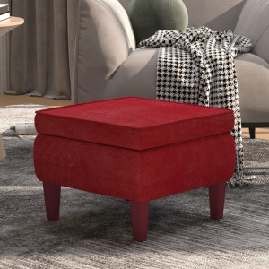 Taburete con patas de madera terciopelo rojo tinto D