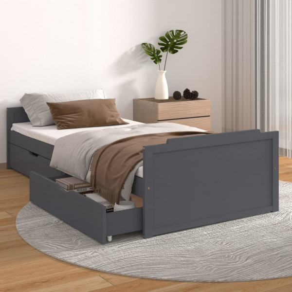 Estrutura de cama com gavetas madeira maciça de pinho cinza 90x200cm D