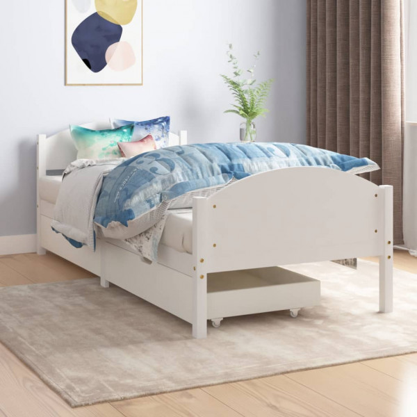 Estructura de cama con 2 cajones madera pino blanco 90x200 cm D