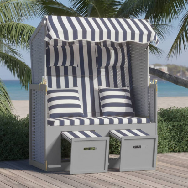 Cadeira Strandkorb com almofadas em madeira de vime sintético azul branco D