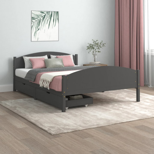 Estructura de cama 2 cajones madera pino gris oscuro 140x200 cm D