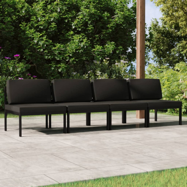Sofá de jardín de 4 plazas con cojines aluminio gris antracita D