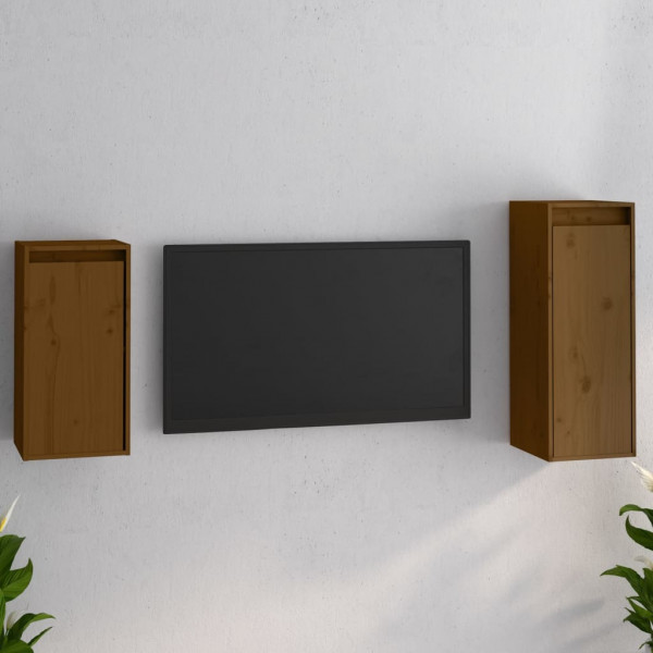 Móveis de TV 2 peças em madeira maciça de pinho castanho mel D