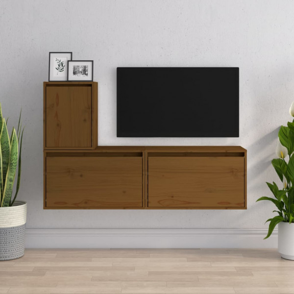 Muebles para TV 3 piezas madera maciza de pino marrón miel D