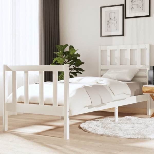 Estrutura de cama em madeira maciça branca 75x190 cm D