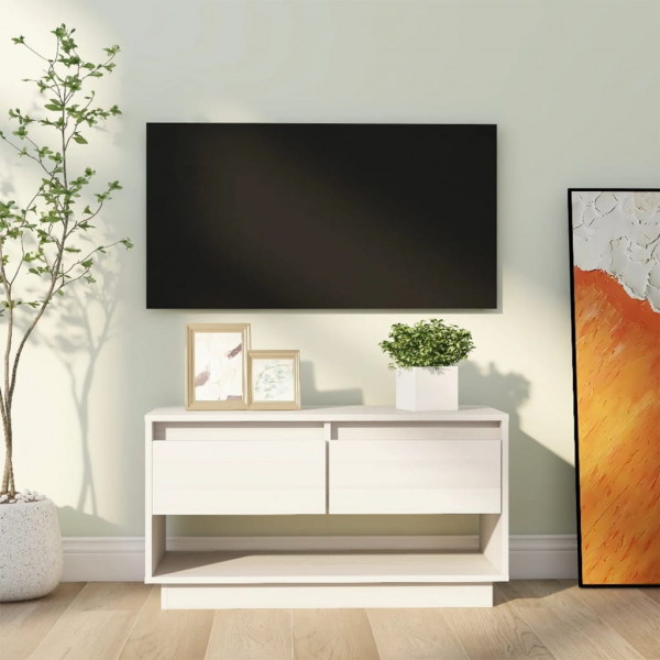 Mueble de TV de madera maciza de pino blanco 74x34x40 cm D