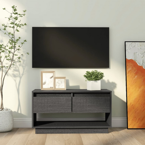 Mueble de TV de madera maciza de pino gris 74x34x40 cm D