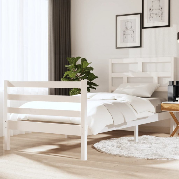Estructura de cama madera maciza blanco individual 90x190 cm D