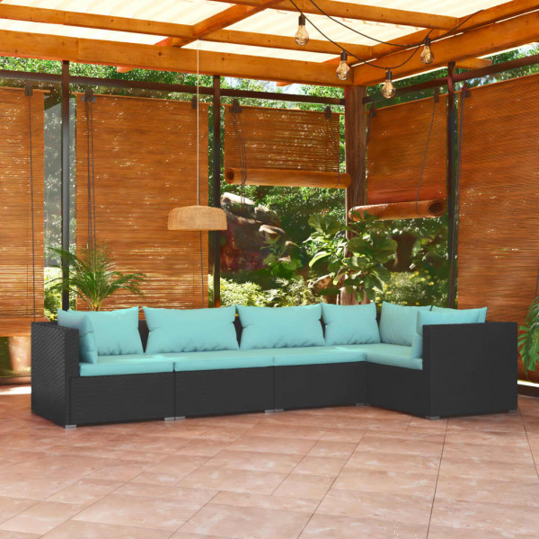 Conjunto de mobília de jardim para 5 pessoas e almofadas Ratão sintético preto D