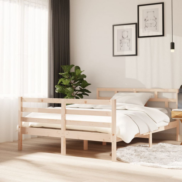 Estructura de cama de madera maciza de pino 140x190 cm D