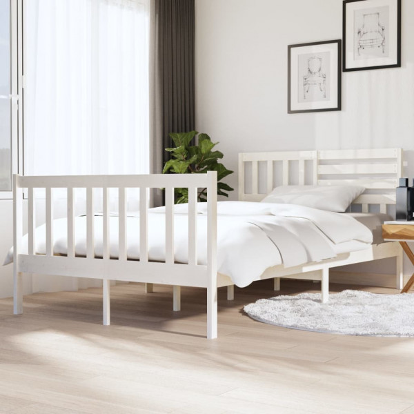 Estructura de cama matrimonio madera maciza blanca 135x190 cm D
