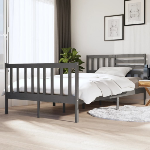 Estructura de cama doble de madera maciza gris 135x190 cm D