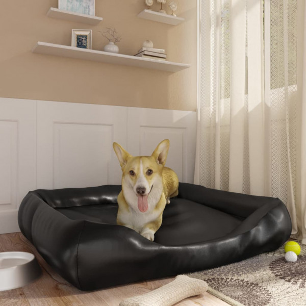 Cama para perros de cuero sintético negro 105x80x25 cm D