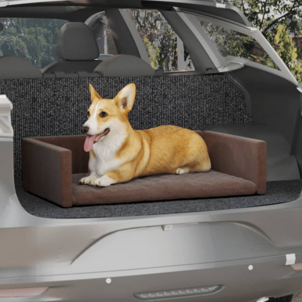 Cama de maletero coche de perros aspecto de lino marrón 70x45cm D