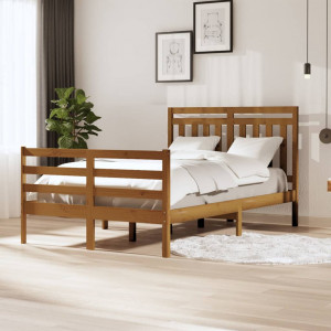 Estructura de cama madera maciza marrón miel doble 120x190 cm D