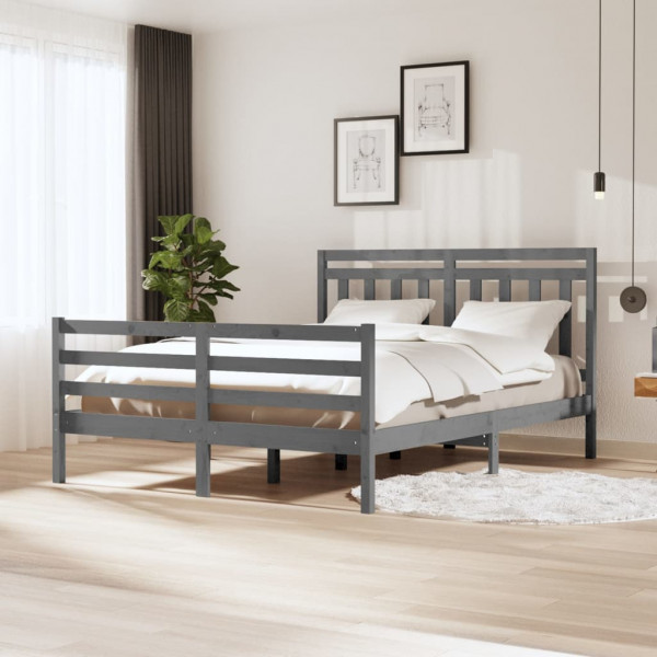 Estructura de cama madera maciza gris 5FT tamaño king 150x200cm D
