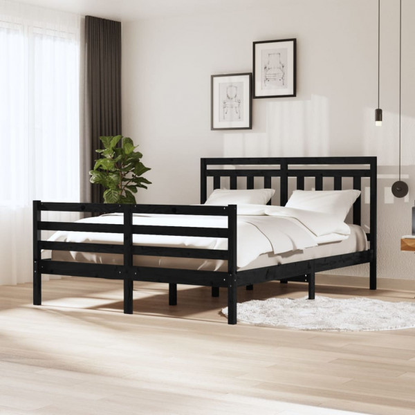Estructura de cama de madera maciza negra 160x200 cm D