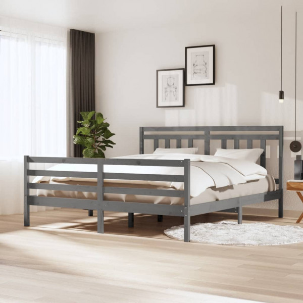 Estructura de cama madera maciza gris 6FT super king 180x200 cm D