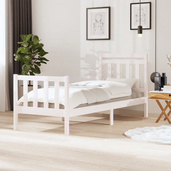 Estrutura de cama individual madeira maciça branca 75x190 cm D