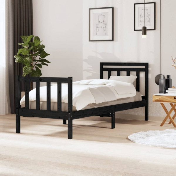 Estructura de cama individual madera maciza negro 75x190 cm D