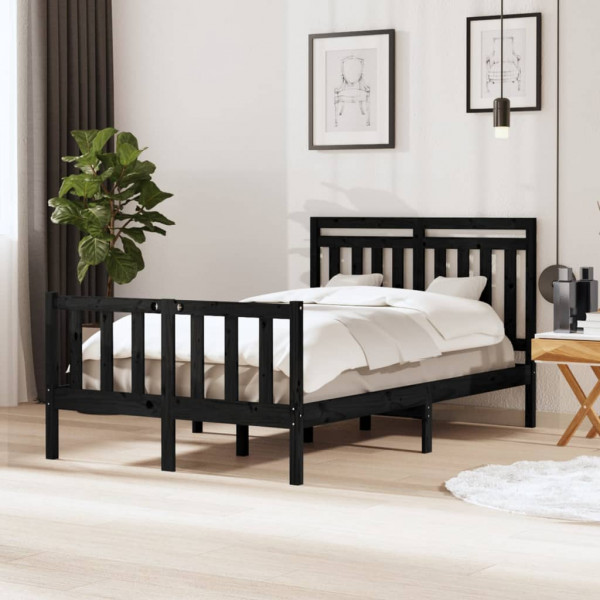 Estrutura de cama em madeira maciça preta 4FT pequena dupla 120x190cm D