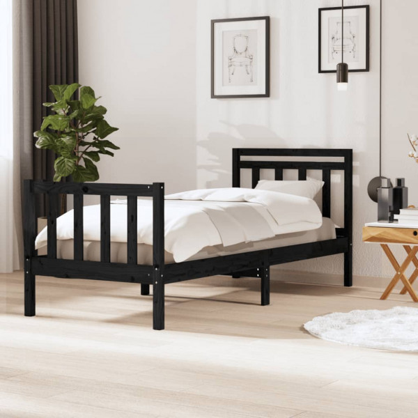 Estructura de cama madera maciza negra 100x200 cm Estructura de cama madera maciza negra 100x200 cm D