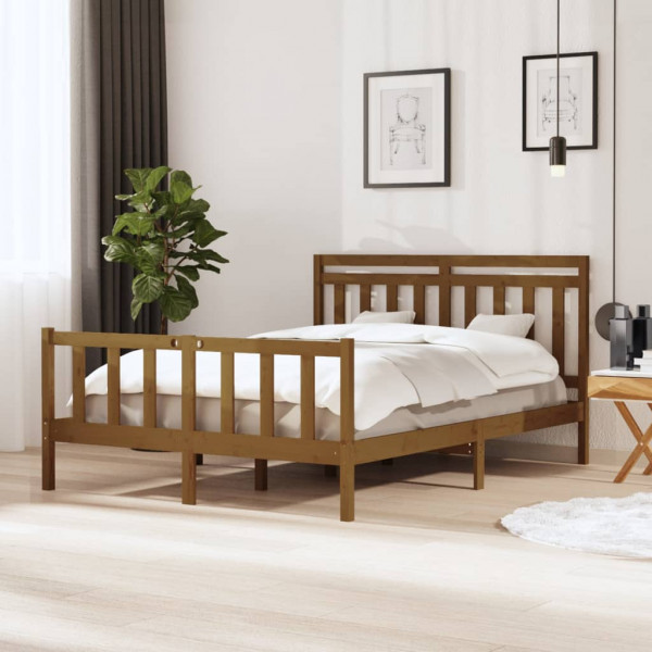 Estrutura de cama de madeira maciça marrom mel 150x200 cm D