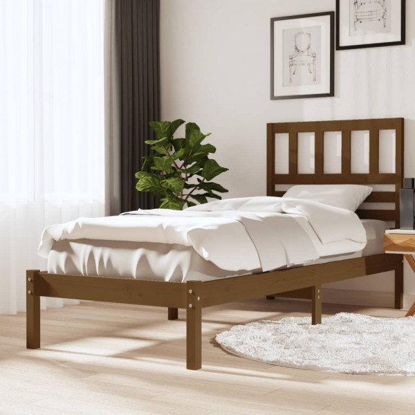 Estructura de cama madera maciza pino marrón miel 90x200 cm D