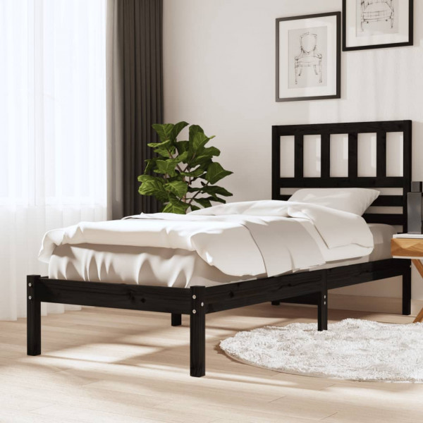Estructura de cama madera maciza de pino negra 90x200 cm D