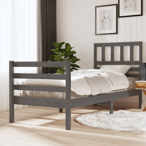Estrutura de cama madeira maciça cinza 90x200 cm D