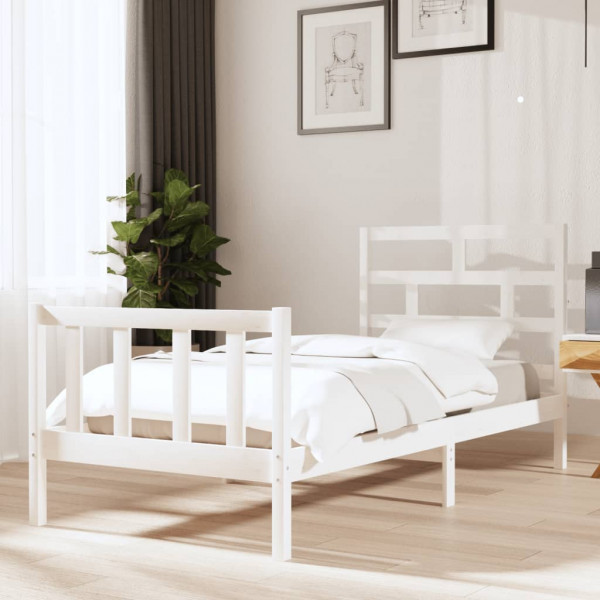 Estrutura de cama madeira maciça de pinho branco 90x190 cm D
