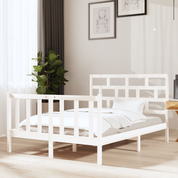 Estrutura de cama de madeira maciça de pinho branco 135x190 cm D