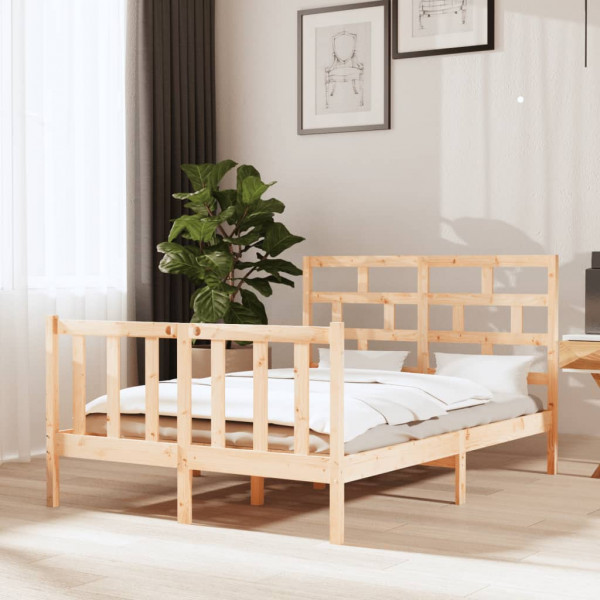 Estrutura de cama de madeira maciça de pinho 140x190 cm D