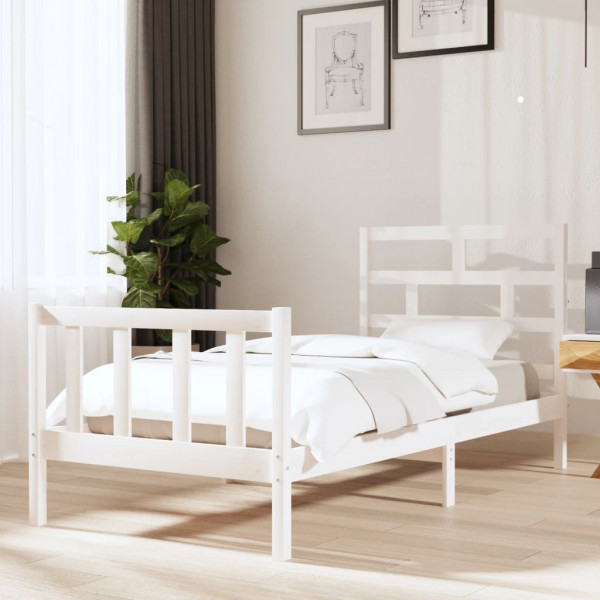 Estrutura de cama madeira maciça de pinho branco 90x200 cm D