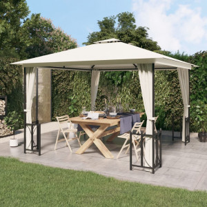 Gazebo com paredes laterais e telhado duplo creme 3x3 m D