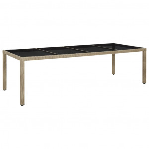 Mesa de jardín de vidrio templado ratán PE beige 250x100x75 cm D