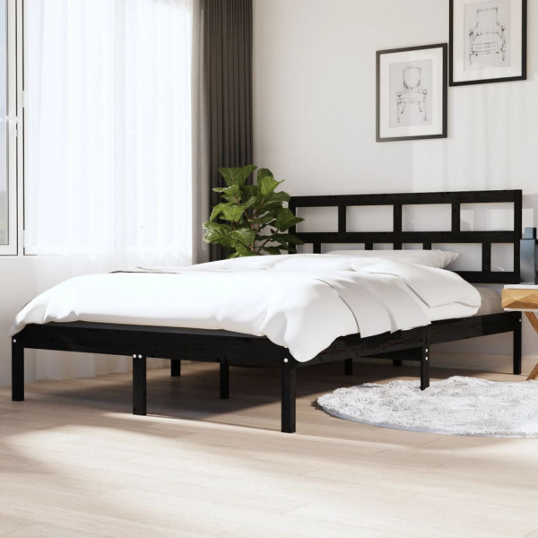 Estructura de cama de madera maciza de pino negro 140x190 cm D