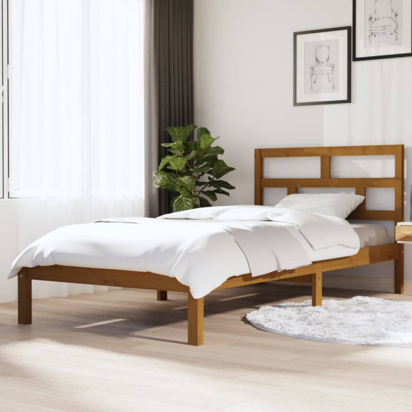 Estrutura de cama em madeira de pinho maciça castanho mel 100x200 cm D