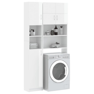 Conjunto de gabinete para máquina de lavar em aglomerado branco brilhante D