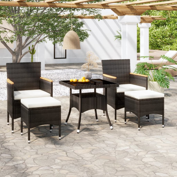 Set comedor jardín 5 pzas ratán sintético vidrio templado negro Set comedor jardín 5 pzas ratán sintético vidrio templado negro D