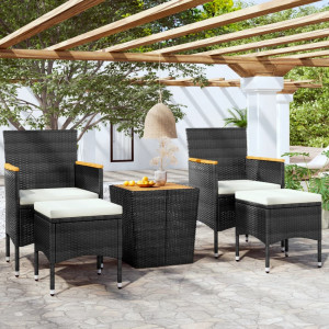 Mesa y sillas jardín 5 pzas ratán sintético madera acacia negro D