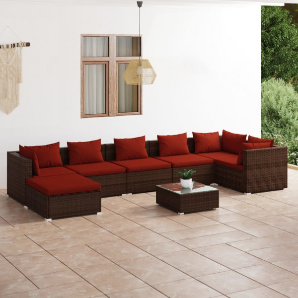Set sofás de jardín 8 piezas y cojines ratán sintético marrón D