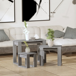 Mesas apilables 3 pzas madera contrachapada color gris Sonoma D