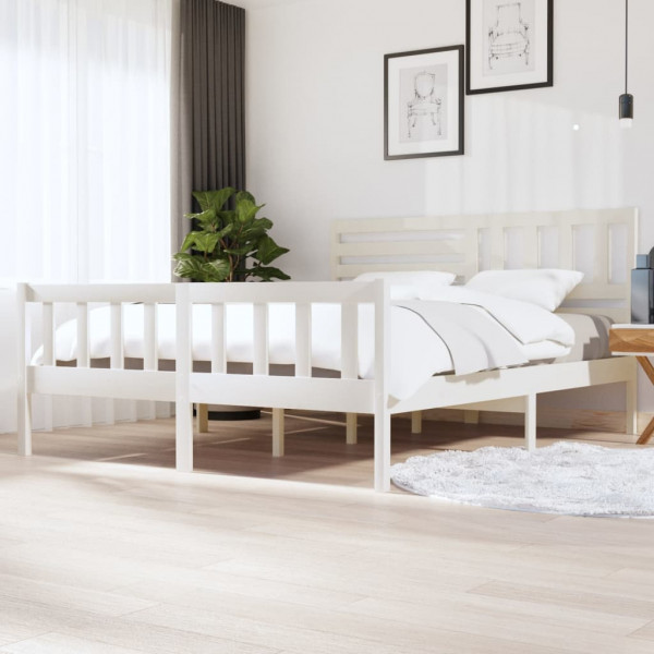 Estructura de cama madera maciza blanca 180x200 cm D